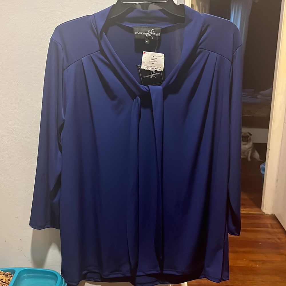 Royal blue blouse with neck tie